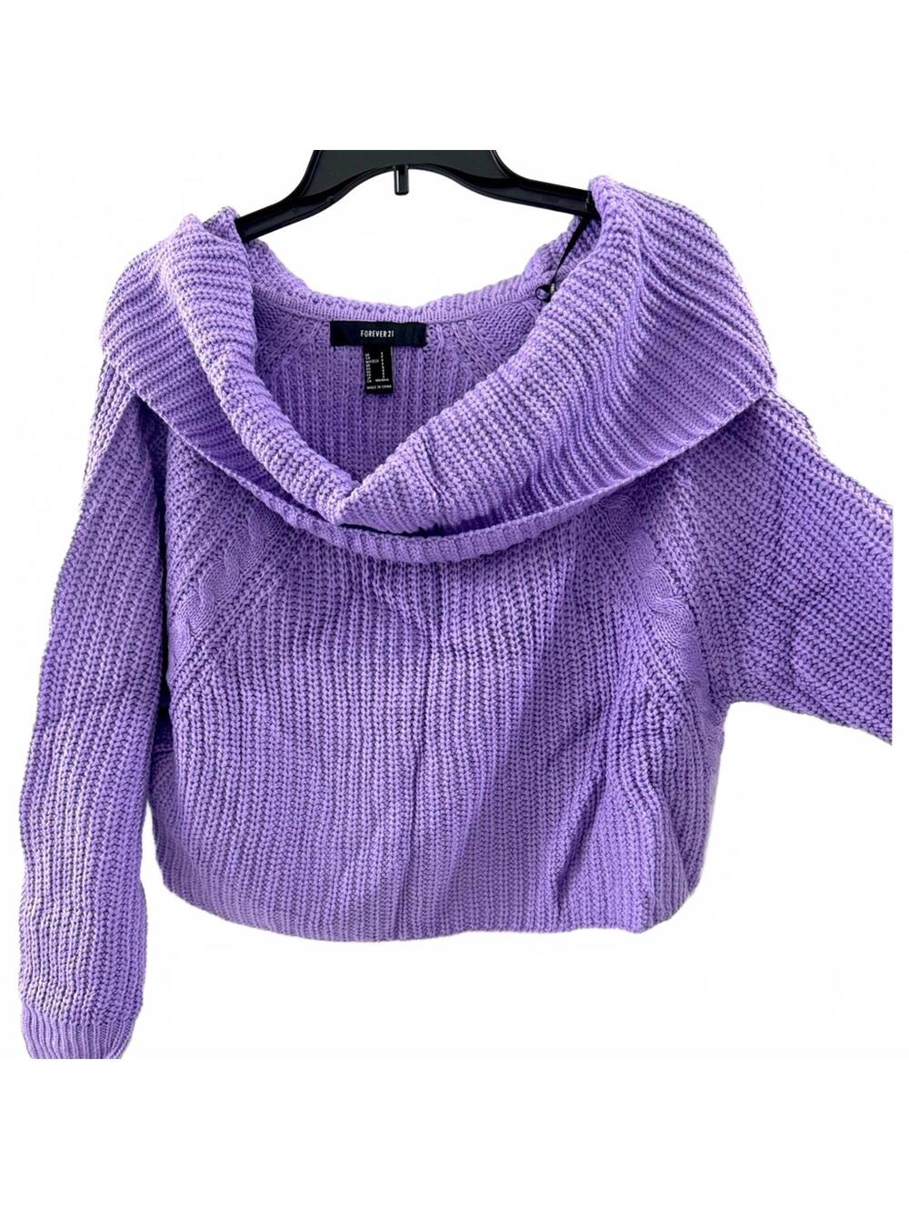 NWOT Forever 21 Purple Cable Knit Off The Shoulder Sweater Small Y2K